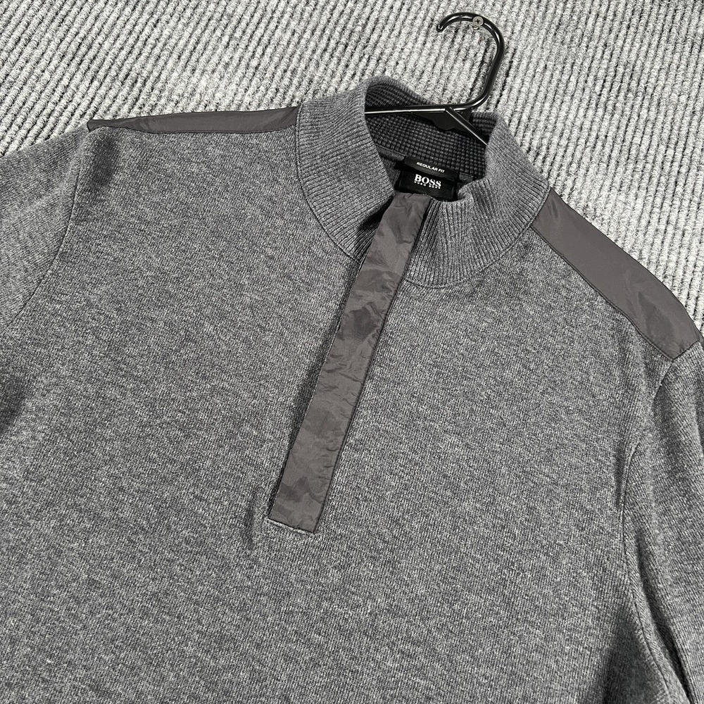 BOSS‎ Hugo Sweater Mens Large Gray Mock Neck Knit Pullover Regular Fit Panels